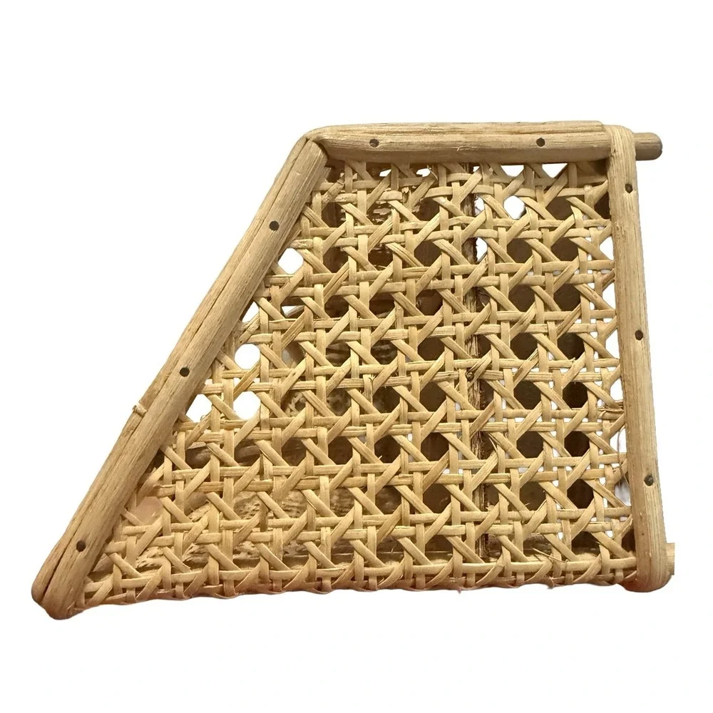 Vintage 70s Wicker Rattan Organizer Basket Shelf Boho Woven Desk Decor Beige